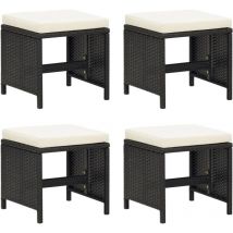 Minkurow - Tabourets de jardin lot de 4 avec coussins Résine tressée Noir vidaXL