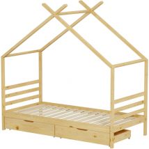 Lit cabane avec tiroir bambino 90x190 cm (matelas non inclus) - Minea