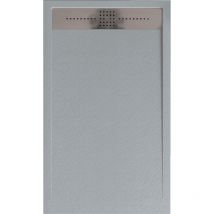 Mineralguss-duschwanne Extra Flach Orion Schieferoptik Grau 80x190 Cm Ablaufschutz In Chrom