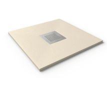 Mineralguss-duschwanne Extra Flach Slate Schieferoptik Beige 90x70 Cm Ablaufschutz In Chrom