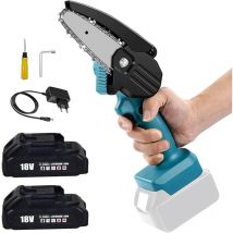 Teetok - Mini 4 Zoll Kettensäge, Batterie Kettensäge, kleine tragbare Einhand-Kettensäge für Garten, Holz und Gartenschere (2 x 3.0 Akku und
