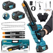 Mini-akku-kettensäge 8 Zoll – Bürstenloser 1300w Motor, 2x 4.0ah 21v Akkus, 2 Ketten, Automatische Kettenschmierung, Leichtgewicht