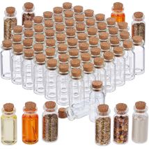 Relaxdays - Mini-bouteilles avec bouchon de liège, lot de 216, petite bouteille en verre, 10 ml, flacon déco, transparent
