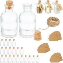 Relaxdays - mini bouteilles, lot de 25, petites fioles, bouchon de liège, 60 ml, mariage, épices, transparent/nature