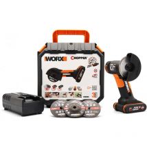 Worx - Mini meuleuse d'angle sans fil 20VChopper - WX801 - 76 mm (Livrée avec batterie et chargeur rapide 1h, 19 500 tr/min, carter, 3 disques) Noir