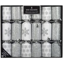 Mini Christmas Crackers White Silver Glitter Pack of 6 Hats Gifts Xmas Dinner