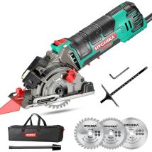 Hychika - Mini Circular Saw 4500RPM Circular Saw with 3 Saw Blades, Scale Ruler, 500W Pure Copper Motor