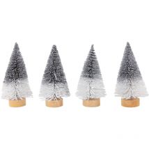 Yzmrbdqc - Mini décorations d'arbres de Noël avec base en bois, 4 pièces d'arbres de Noël artificiels dégradés pour table de village, maison, salle