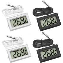 Bearsu - Mini Digital lcd Thermomètre Température avec Sonde de Température Capteur Testeur pour Réfrigérateur Congélateurs Aquarium (2X Noir 2X