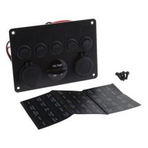 Benobby Kids - lifcausal Tableau de Commande Marine 5 Interrupteurs Basculants avec Prise Double usb, Voltmètre Numérique et Éclairage Bleu Boîtier à