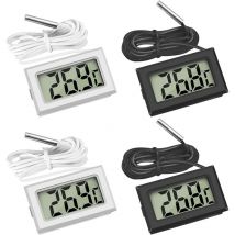 Bearsu - Mini-Digital-LCD-Temperaturthermometer mit Temperaturfühler-Sensortester für Kühl- und Gefrierschränke, Aquarien (2 x Schwarz, 2 x Weiß)