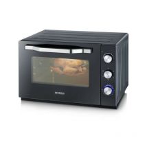 Severin - Mini Four Electrique Four posable xxl a chaleur tournante 60 l - 2 200 w - Tournebroche et pierre a pizza - Noir/Inox