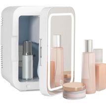Puluomis - Portable Mini Fridge with led Light Mirror, 3-mode Lightness, Small Skincare Beauty Fridge with ac/dc Powered, Cooler & Warmer for Cars,
