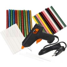 Peveha24 - Mini Heißkleber Klebepistole 230V mit 36x 7,2mm Klebestifte transparent bunt Glitzer