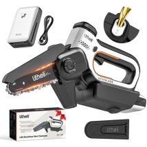 Litheli - Mini Kettensäge 6 inch mit Akku, Automatische Kettenschmierung, Bürstenloser Motor, Doppel-Sicherheitsverschluss, Für Äste,Höfe,Zuhause und