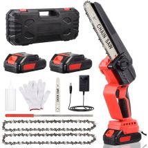 Mini Kettensäge mit Akku, 8 Zoll Akku Kettensäge, Bürstenloser Motor, 2 Akkus 2,0 Ah, 10 m/s Kettengeschwindigkeit Elektrische Handkettensäge für
