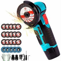 Meuleuse D'Angle Sans Fil 500w 12v Avec 2 Batteries 2.0ah – 5 Disques À Lamelles – 15 Disques Abrasifs – Vitesse 19500 Tr/min