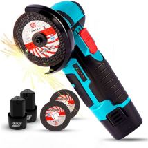 Crediri - Mini meuleuse d'angle sans fil 500W 12V, meule de 78mm, avec chargeur et 2 batteries