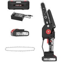 Mini motosega a batteria senza spazzole da 2,0 Ah da 6 pollici con blocco di sicurezza, catena in acciaio, lubrificatore super automatico