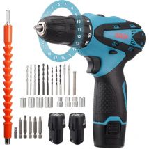 Mini perceuse électrique, moteur sans balais, perceuse électrique 12 v, 2 vitesses variables, 2 jeu de piles, réglage de couple 24 + 1 - bleu