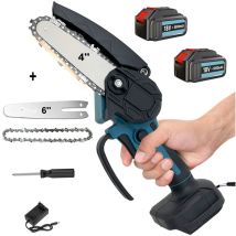 Mini petite tronçonneuse 2 en 1 sans fil 6 pouces avec plaque de guidage 4'' + chaîne, 2 batteries 5,5 a et chargeur, tronçonneuse électrique pour la