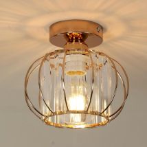 Mini Plafonnier en Cristal Moderne, Lustre en Cristal E27, Luminaire Couloir Plafonnier Doré pour Chambre Cuisine Porche, 19 18cm, Doré