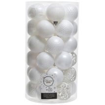Tube De 37 Boules Décoratives De Couleur Blanche Pour Arbre De Noel.ø6cm