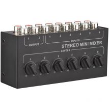 Kkmoon - Mini Table de Mixage Stéréo 6 Canaux Passif - Mixer Audio Portable rca, 6 Entrées 2 Sorties, Contrôle de Volume, Sans Pile Requise