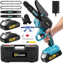 Mini tronçonneuse électrique sans balais 6 pouces avec 2 batteries 21V2.0 Ah avec de nombreuses chaînes de guidage pour jardinage cour ferme