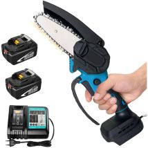 Mini tronçonneuse sans fil 4 pouces, scies à chaîne électriques avec verrou de sécurité, petite tronçonneuse portative, 2 batterie 5,5 A + chargeur