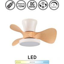 Bilake - Ventilador de techo con luz silencioso dc con mando Moll blanco madera 56 cm invierno-verano color luz regulable