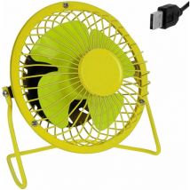 Mini ventilateur de bureau usb Métal inclinable à 360° ø 13,5cm Marche/Arrêt - Débit d'air élevé - Couleur au choix Jaune
