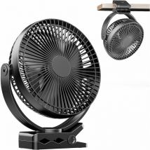 Linghhang - Mini ventilateur Pince usb 8 inch avec batterie 10000 mAh, Portable Petit Ventilateur de Bureau, 4 vitesses, double rotation à 360°, avec