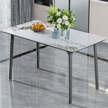 Minimalist Dining Table with Rectangular Sintered Stone and Tempered Glass Tabletop, Big Robust Aluminum Legs - 140x76cm