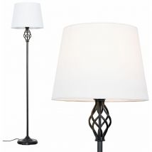 Barley Twist Floor Lamp in Black with Tapered Shade - White