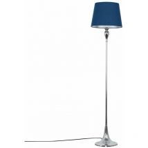 Spindle Floor Lamp in Chrome with Tapered Shade - Navy Blue
