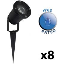 Derwent Pack of 8 - Modern Ground Spike/Wall Mount IP65 Rated Outdoor Lights In Black Finish