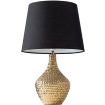 Minisun - Metallic Gold Indent Textured Ceramic Table Lamp - Black - Including led Bulb