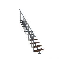 Gerade Treppe 12 Stufen - erreichbare Höhe 2.59 bis 3.12m - Breite 80cm - graue Struktur und Nussbaumstufe - COMFO80/I/GN-12