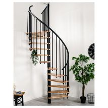 Wendeltreppe 12 Stufen - erreichbare Höhe 2.28 bis 2.82m - Durchmesser 140cm - schwarze Struktur und Buchestufe - BERL140-NH-12