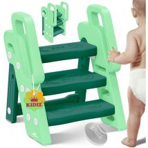 Kidiz Tabouret pour enfants Escabeau pliable à 3 marches Tour d'apprentissage pliable de 18 mois à 6 ans Robuste Tabouret sûr et stable Vert menthe