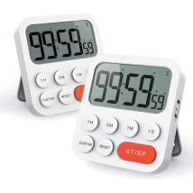 Minuterie de cuisine - 2 pièces, minuterie de cuisine avec fonction horloge numérique, réglage rapide, mode personnalisé, 3 réglages