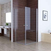 Duschkabine Eckeinstieg mit 180° Doppel Schwingtür, Pendeltür Duschwand esg Glas Rahmenlos Duschabtrennung, Komplett Dusche Höhe 185cm ohne