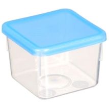 Contenitore quadrato 0,500L 11x11x6,4 cm – Polipropilene trasparente – Coperchio blu – MIRA SHOWERS