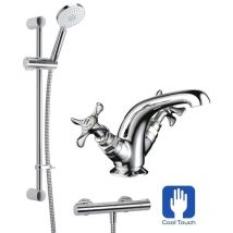 Mira - Thermostatic Bar Mixer Shower Cool Touch + Riser + Virtue Mono Basin Tap