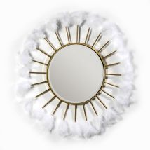 Fijalo - Miroir 103x4x103 Verre/Métal doré/Plumes blanches