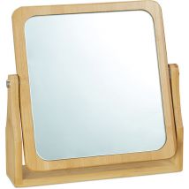 Relaxdays Miroir à cosmétiques, 360° pivotant, carré, sur pied, maquillage, HLP 27x26,5x7 cm, miroir de table, Bambou