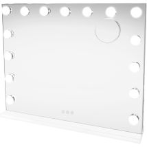 Monster Shop - Miroir À Led 58 X 46 Cm Hollywood Bluetooth, Pied/mural, Luminosité Ajustable 3 Couleurs, Enceintes Bluetooth Intégrés, 2 Ports De 