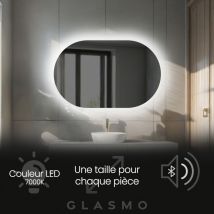Foram - Miroir Salle De Bain Led 90x60 Cm Ariana - Horizontal Ovale Miroir Mural Avec Éclairage Intégré Miroir Lumineux - Blanc Froid 7000 K Avec Haut
