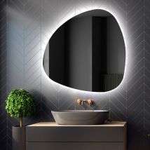 Miroir asymétrique avec lumiere LED 74x74 cm Miroir de Salle de Bain Blanc Froid 7000K JAJ221